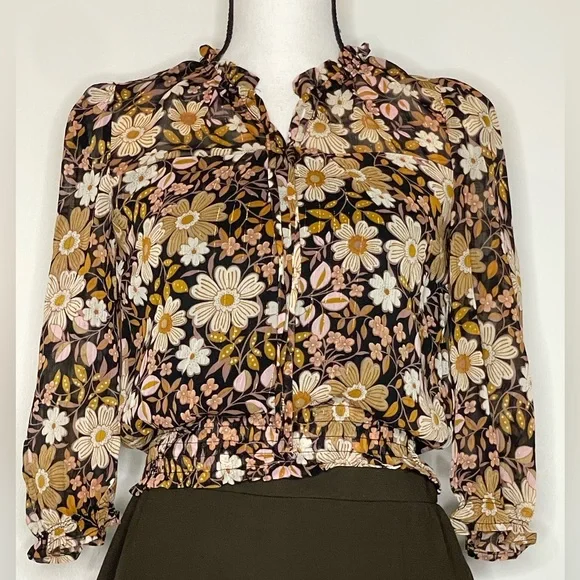 Monteau Sheer Lined Floral Short Waist Small Blouse Shirt NWT - Picture 1 of 5